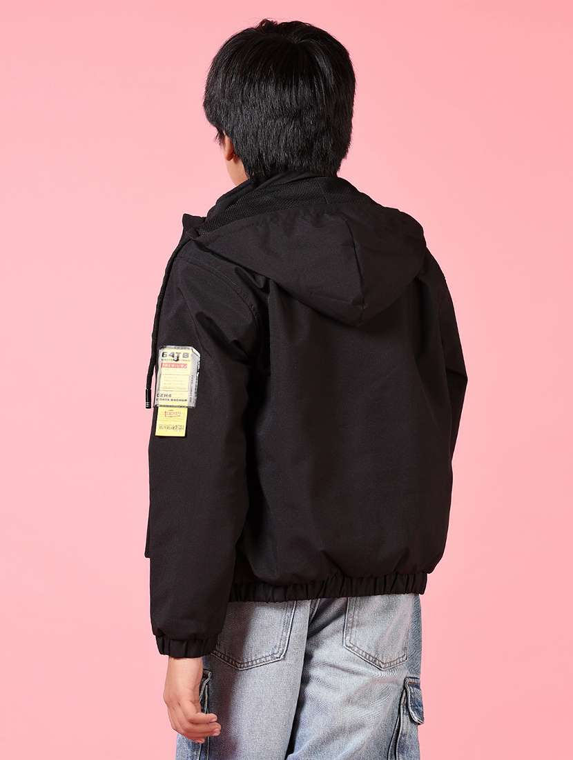 boys black hooded solid bomber jacket - 21664513 -  Standard Image - 3