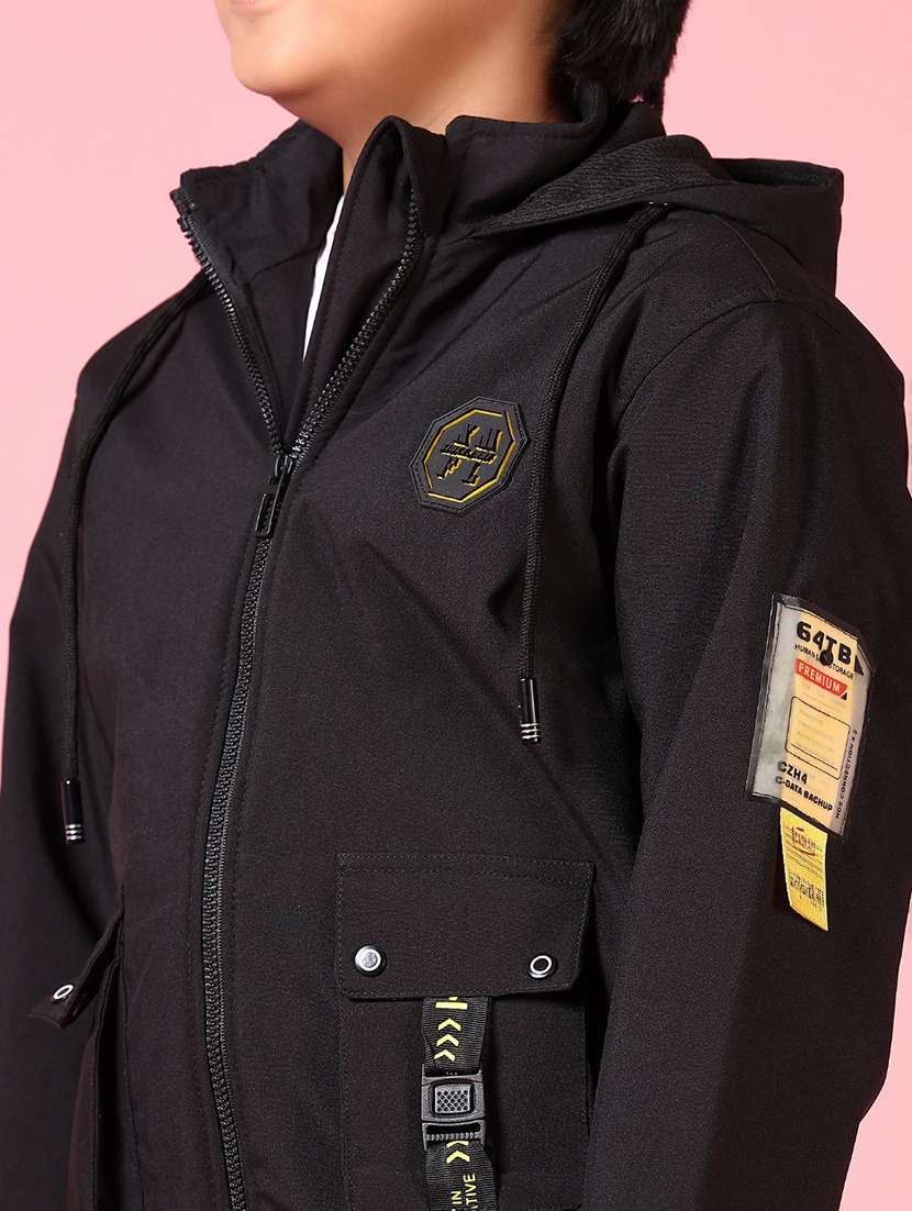 boys black hooded solid bomber jacket - 21664513 -  Standard Image - 5