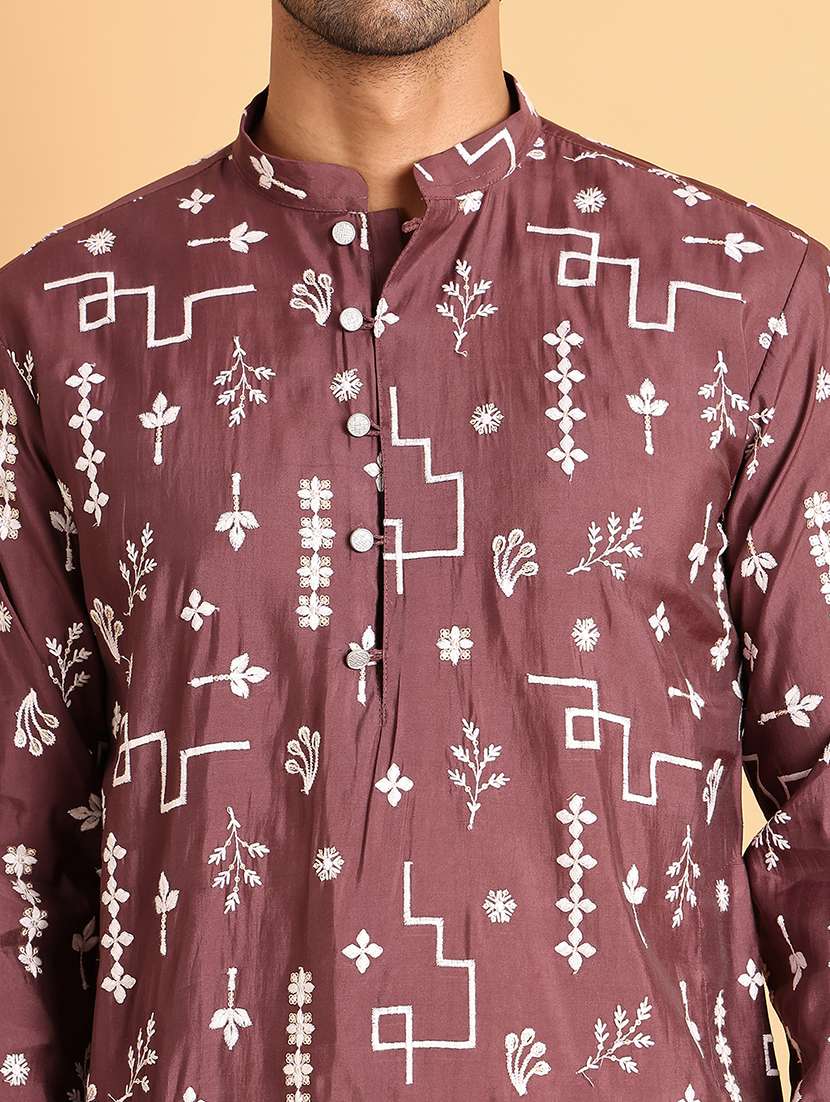 men mandarin neck embroidered kurta pyjama set - 21664829 -  Standard Image - 3