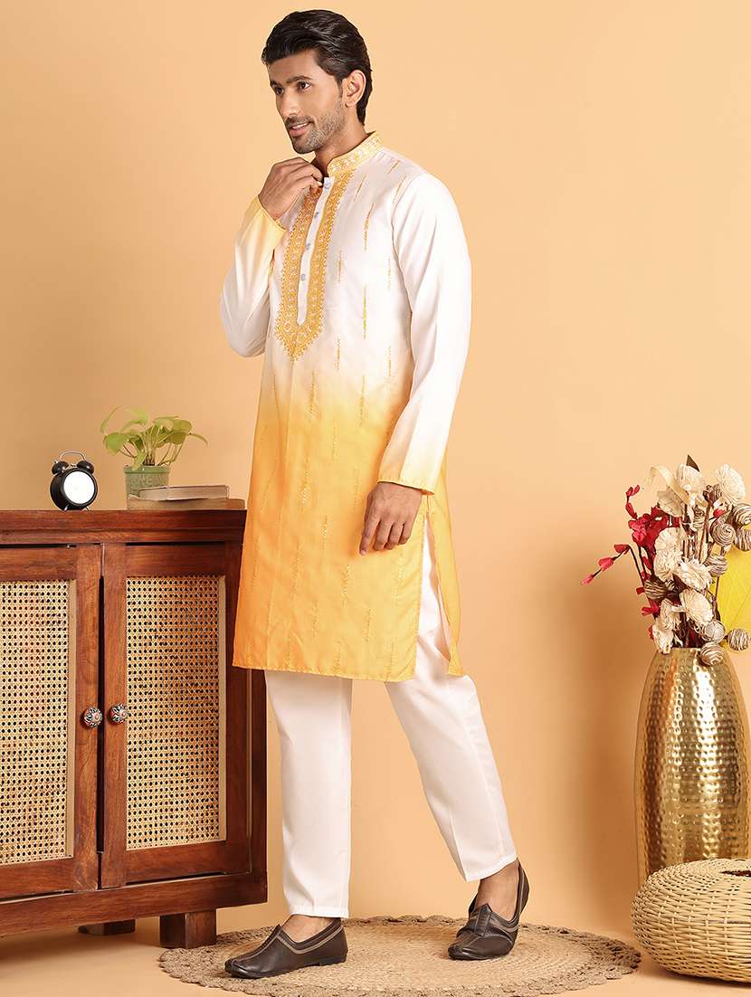 men mandarin neck embroidered kurta pyjama set - 21664835 -  Zoom Image - 0