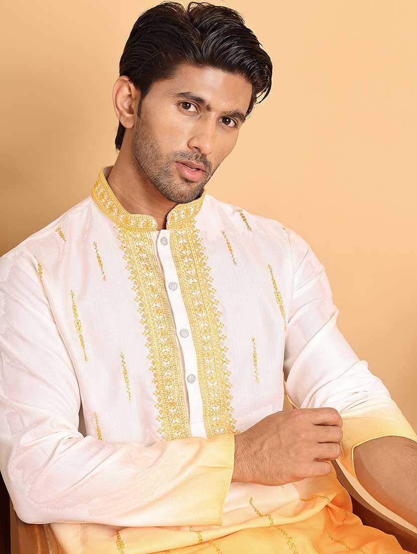men mandarin neck embroidered kurta pyjama set - 21664835 - Standard Image - 3
