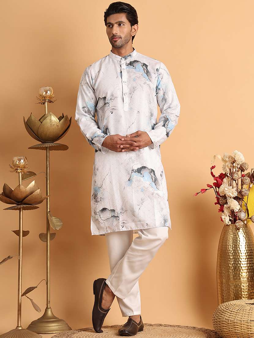 men mandarin neck embroidered kurta pyjama set - 21664838 -  Zoom Image - 0