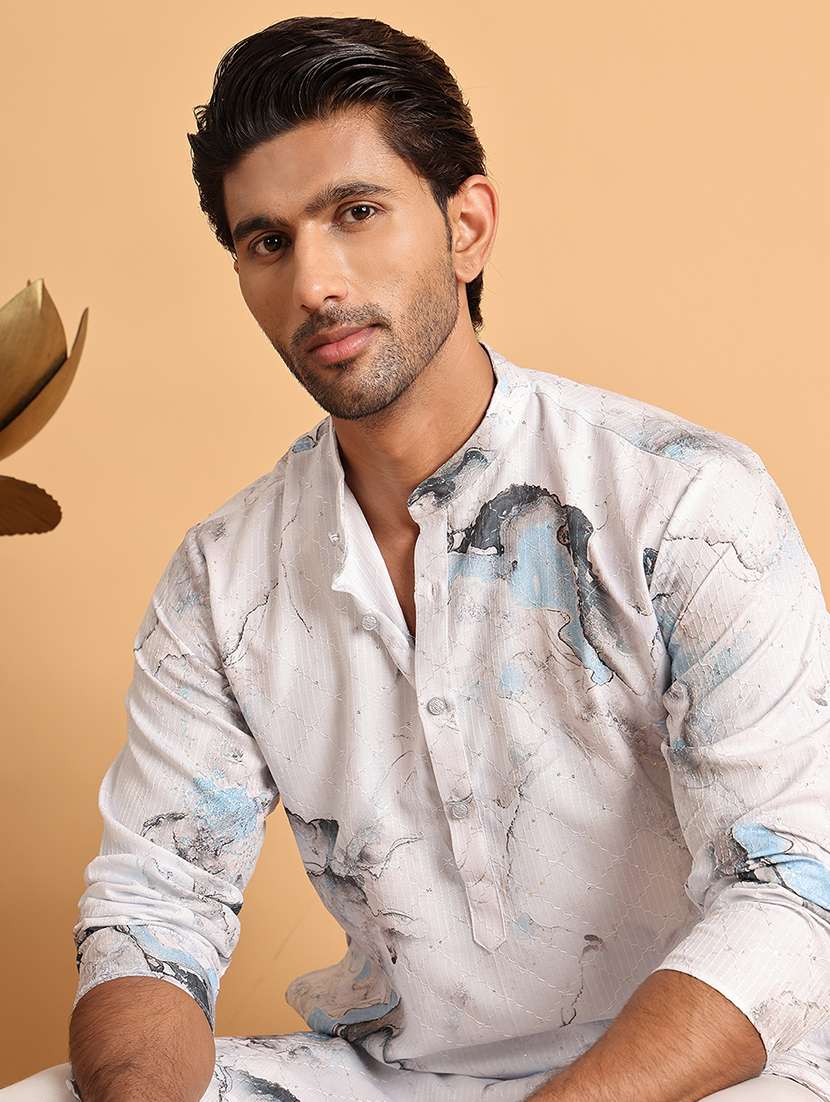 men mandarin neck embroidered kurta pyjama set - 21664838 -  Standard Image - 3