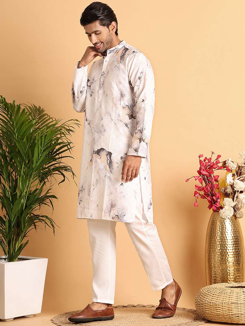 men mandarin neck embroidered kurta pyjama set
