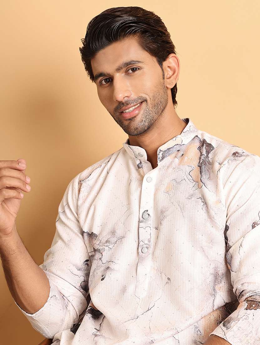 men mandarin neck embroidered kurta pyjama set - 21664839 -  Standard Image - 3