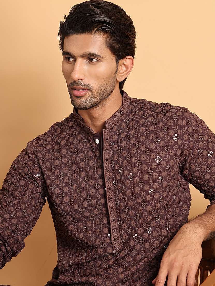 men mandarin neck embroidered kurta pyjama set - 21664847 -  Standard Image - 3