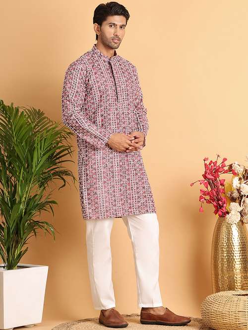 men mandarin neck printed kurta pyjama set - 21664862 - Standard Image - 0