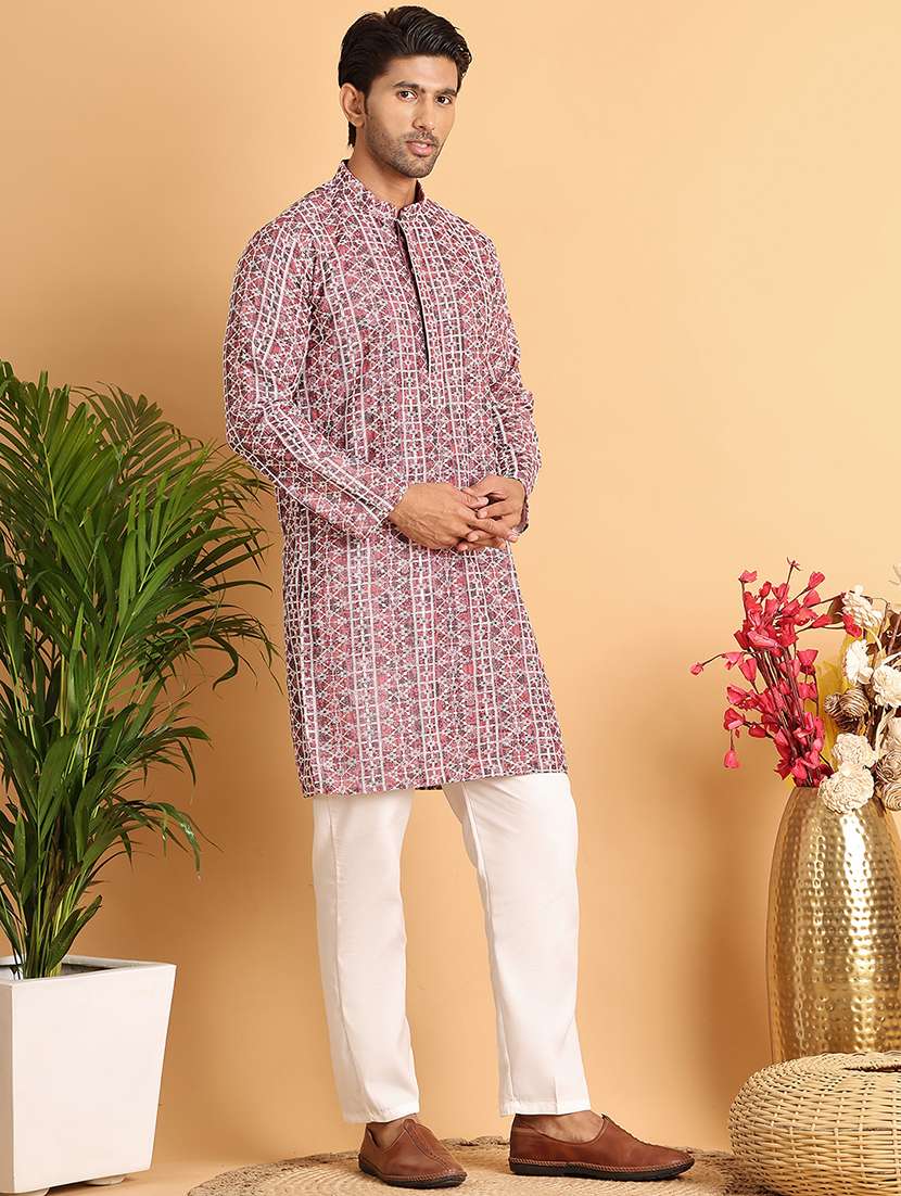 men mandarin neck printed kurta pyjama set - 21664862 - Zoom Image - 0