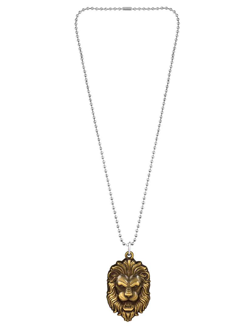 men antique finish gold look lion narsimha tiger head pendant with chain - 21664873 -  Standard Image - 3
