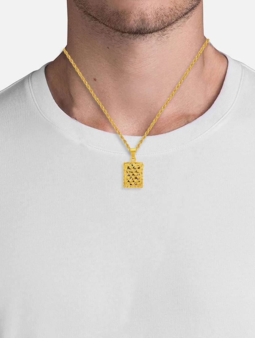 men gold plated handcrafted jali work jharokha inspired pendant with chain - 21664882 -  Standard Image - 3