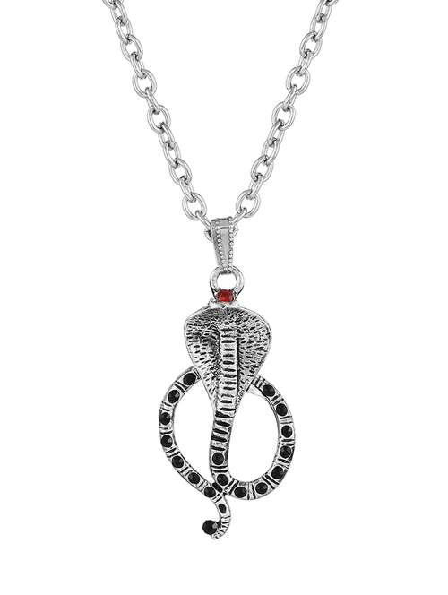 men silver plated black dots snake serpent shivji nag dev pendant with chain - 21664906 -  Standard Image - 0