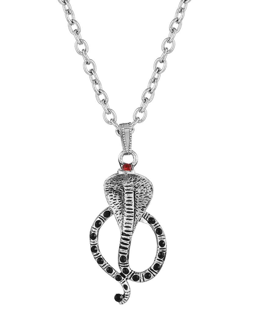 men silver plated black dots snake serpent shivji nag dev pendant with chain