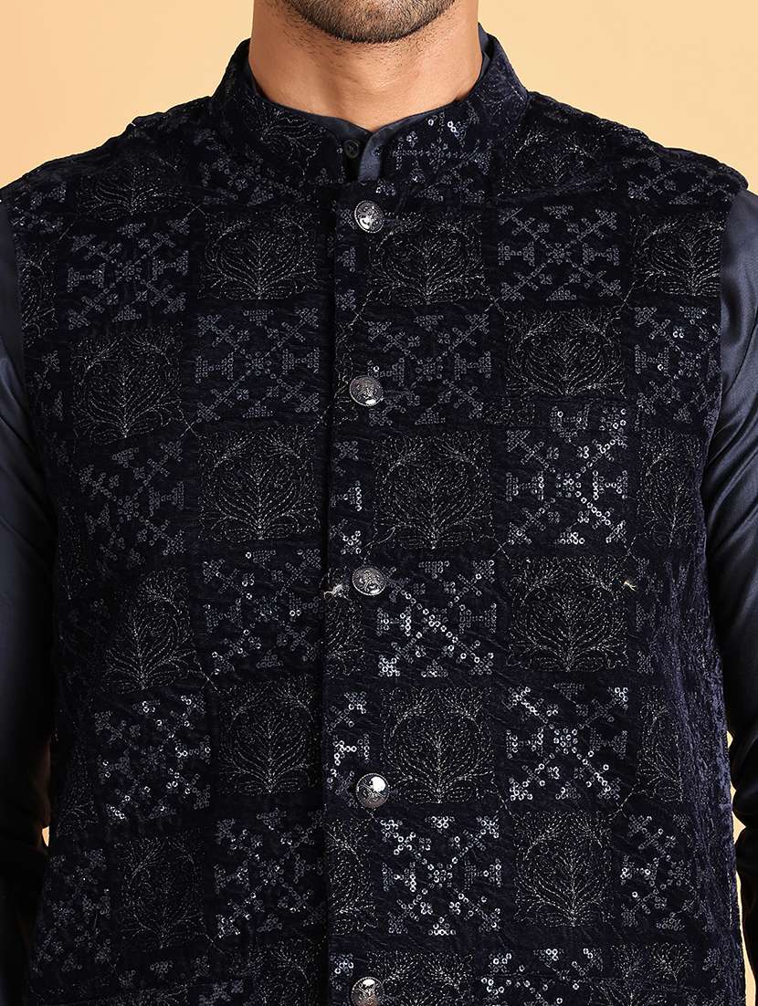 men blue embroidered nehru jacket - 21664908 -  Standard Image - 5