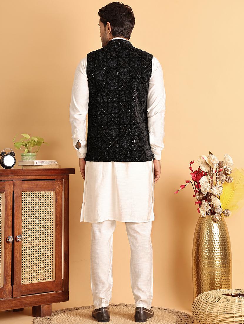 men black embroidered nehru jacket - 21664909 - Standard Image - 3