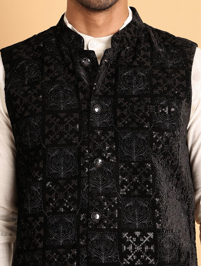 men black embroidered nehru jacket - 21664909 - Standard Image - 5