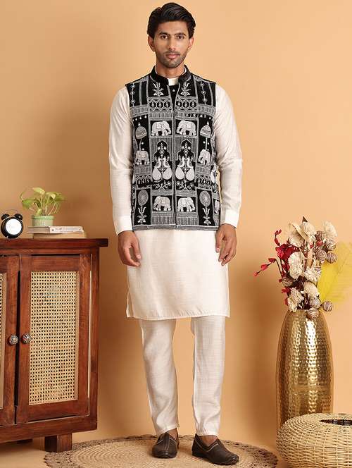 men black embroidered nehru jacket - 21664910 - Standard Image - 0