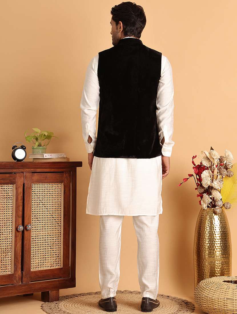 men black embroidered nehru jacket - 21664910 - Standard Image - 3