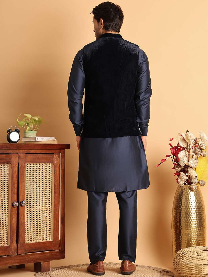 men blue embroidered nehru jacket - 21664911 -  Standard Image - 3