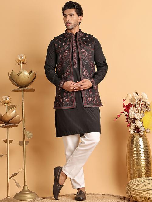 men black embroidered nehru jacket - 21664912 - Standard Image - 0