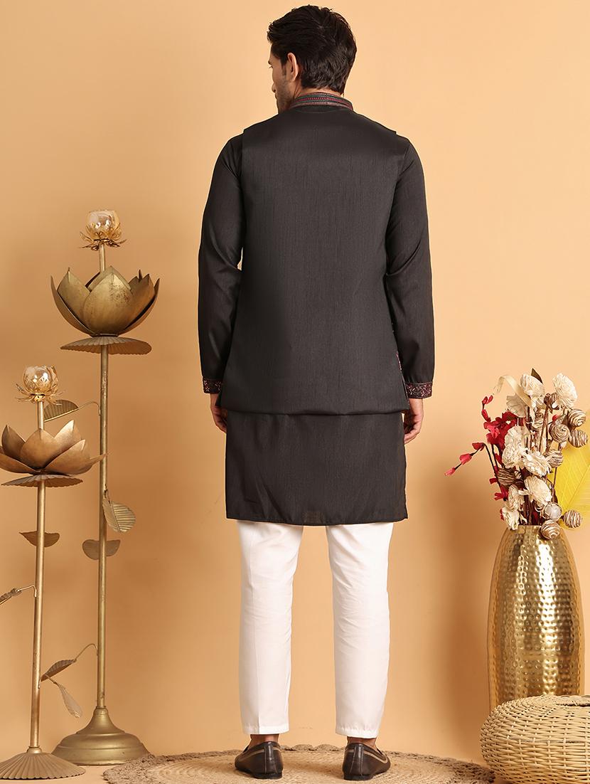 men black embroidered nehru jacket - 21664912 - Standard Image - 3