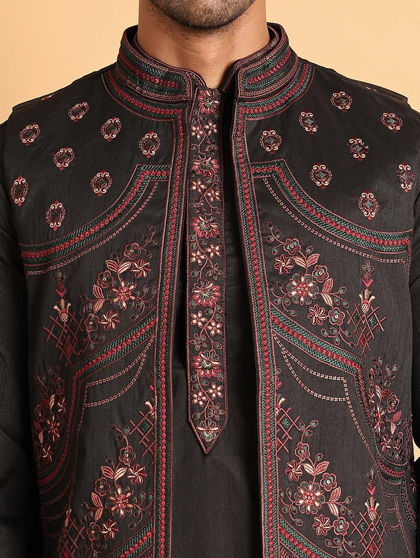 men black embroidered nehru jacket - 21664912 - Standard Image - 5