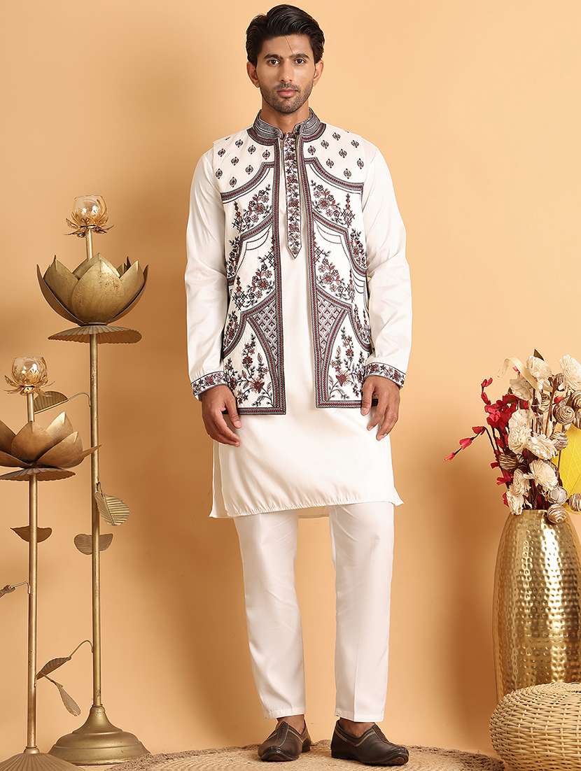men white embroidered nehru jacket