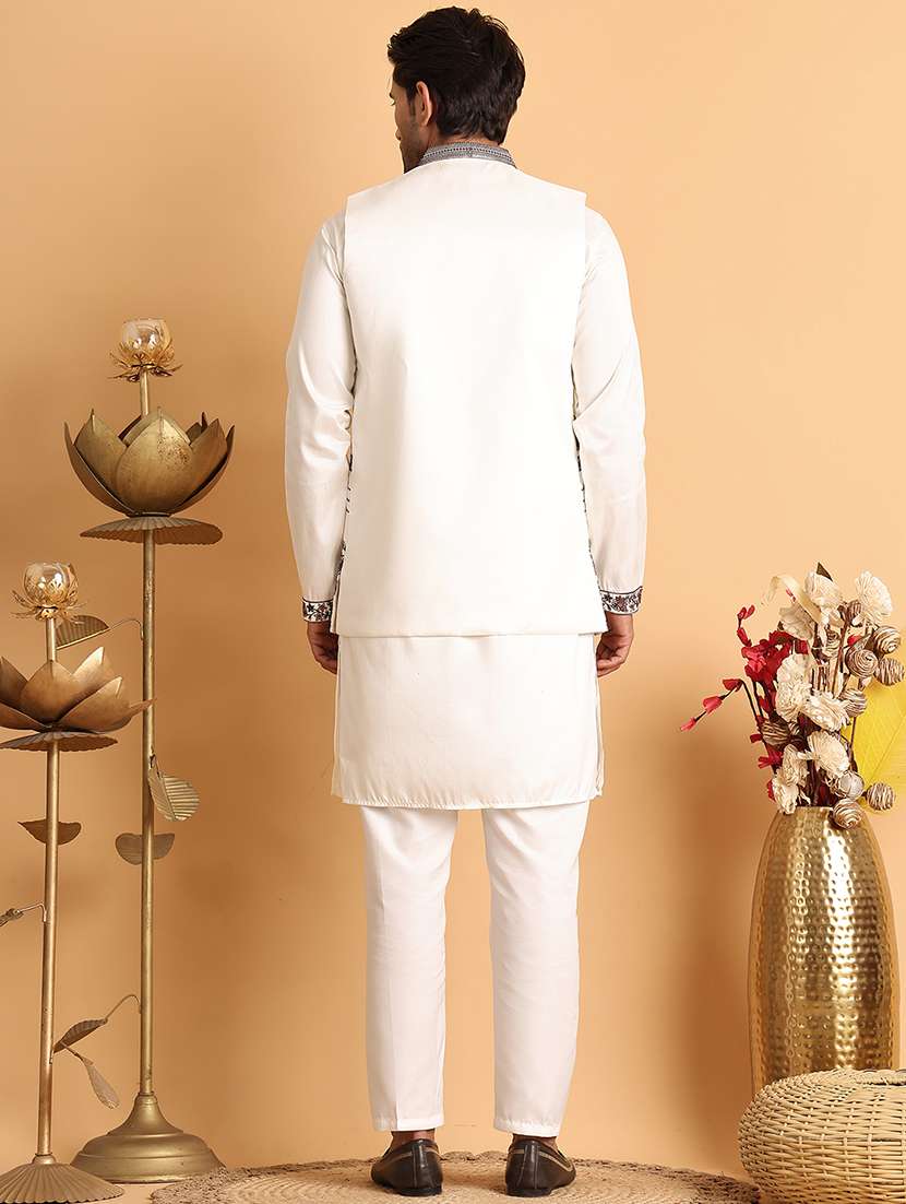 men white embroidered nehru jacket - 21664913 -  Standard Image - 3