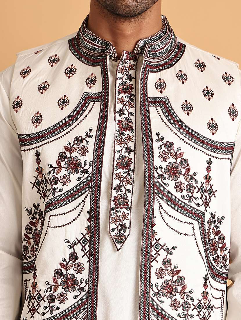 men white embroidered nehru jacket - 21664913 -  Standard Image - 5