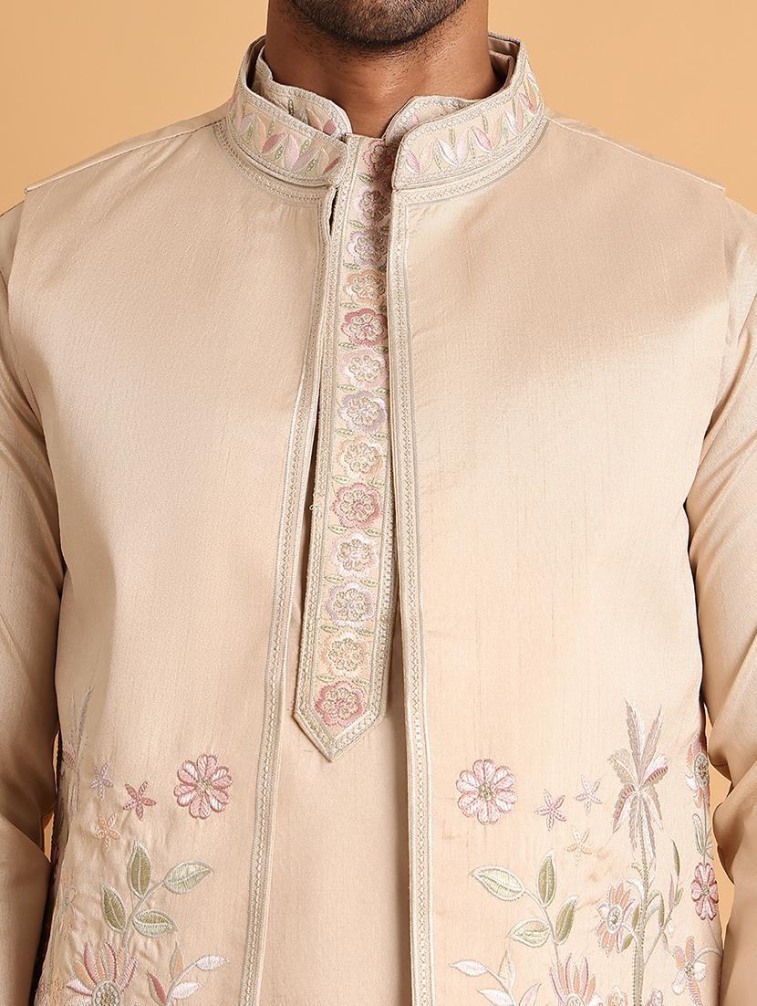men cream embroidered nehru jacket - 21664914 - Standard Image - 5