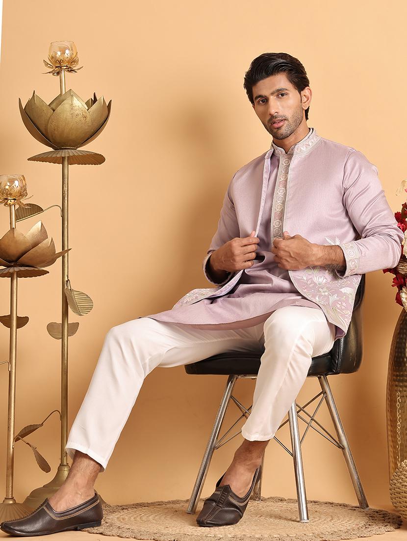 men lavender embroidered nehru jacket - 21664915 - Standard Image - 3