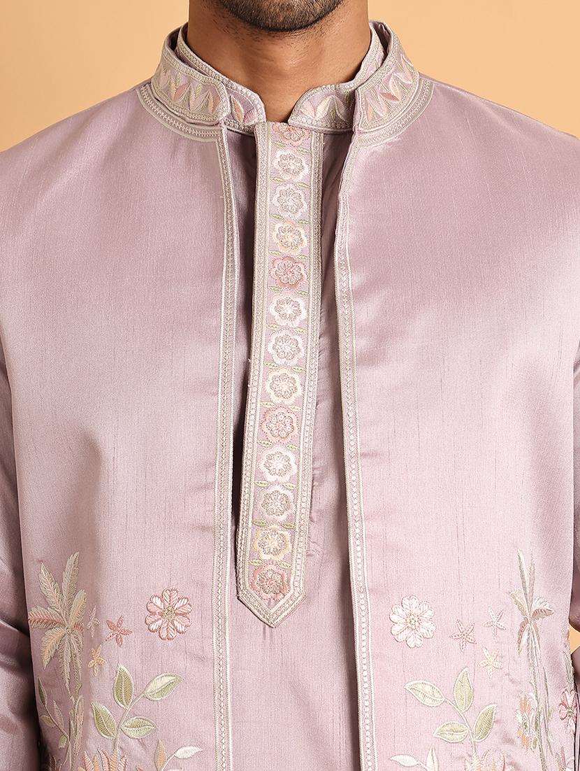 men lavender embroidered nehru jacket - 21664915 - Standard Image - 5
