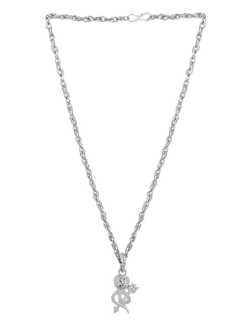 men silver plated white crystal chandra naagmani design snake shape pendant with chain - 21664928 -  Standard Image - 3