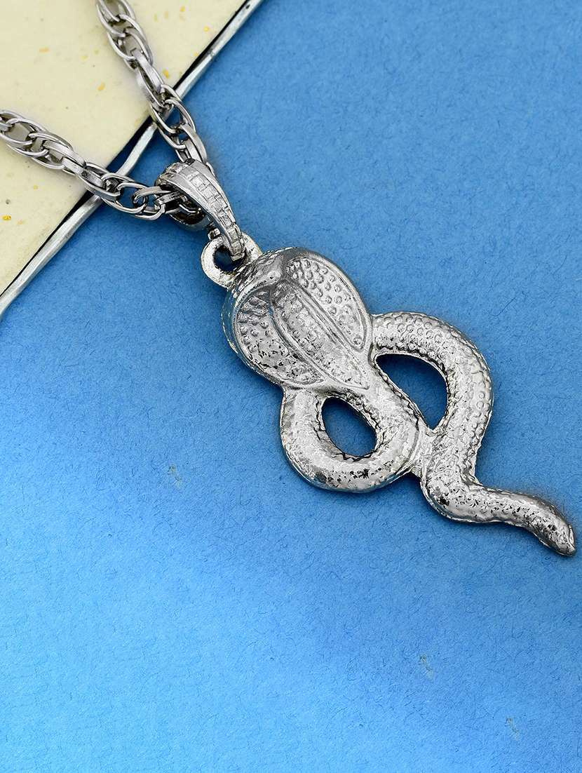 men silver plated sheshnag snake serpent shivji nag dev pendant with chain