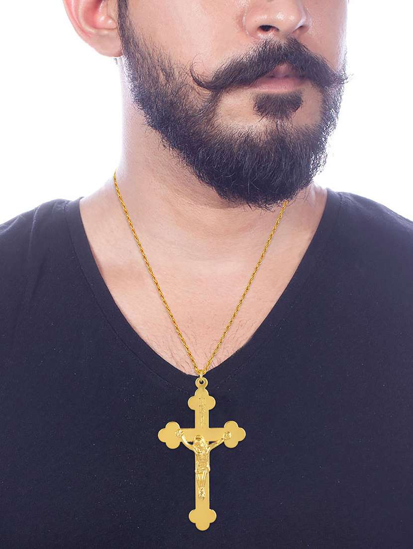 men saint praying jesus cross pendant with chain - 21664933 -  Standard Image - 3
