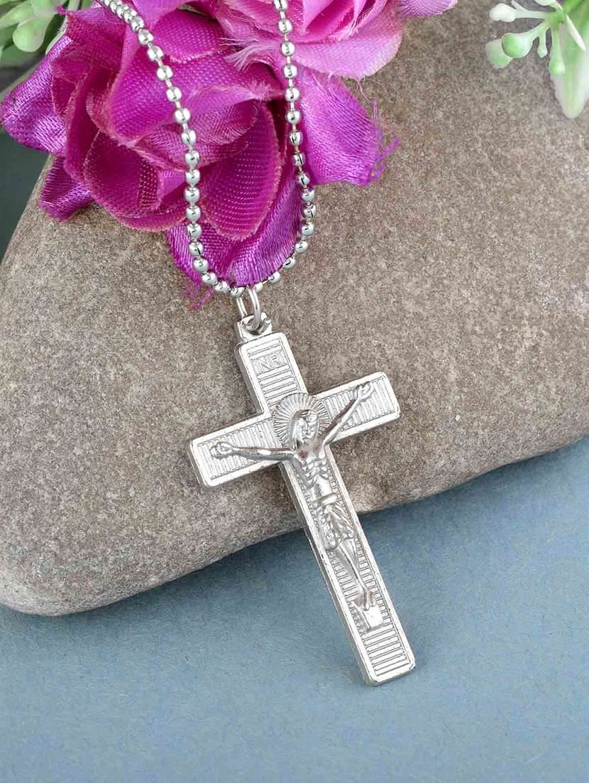 men saint praying jesus cross pendant with chain