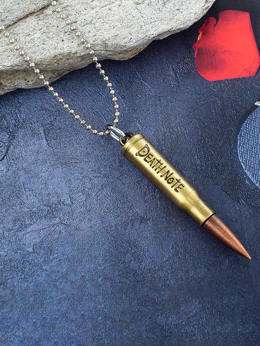 men heavy brass exact replica long real bullet shape & size chain pendant