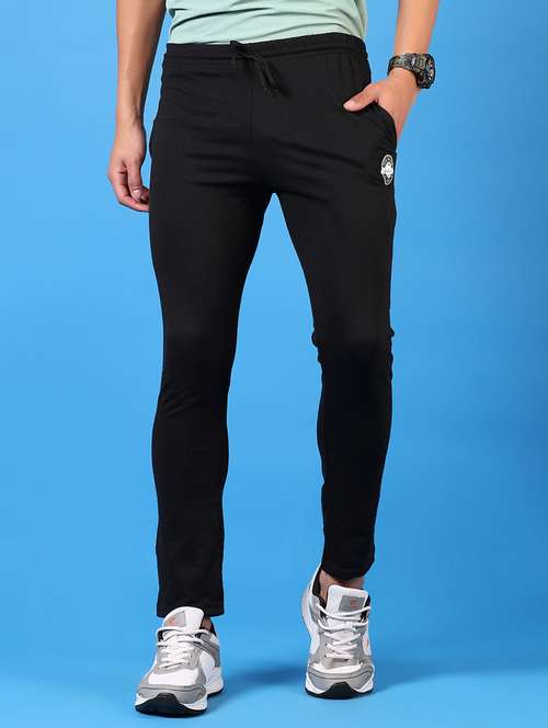 men black solid mid rise full length track pant - 21665114 - Standard Image - 0