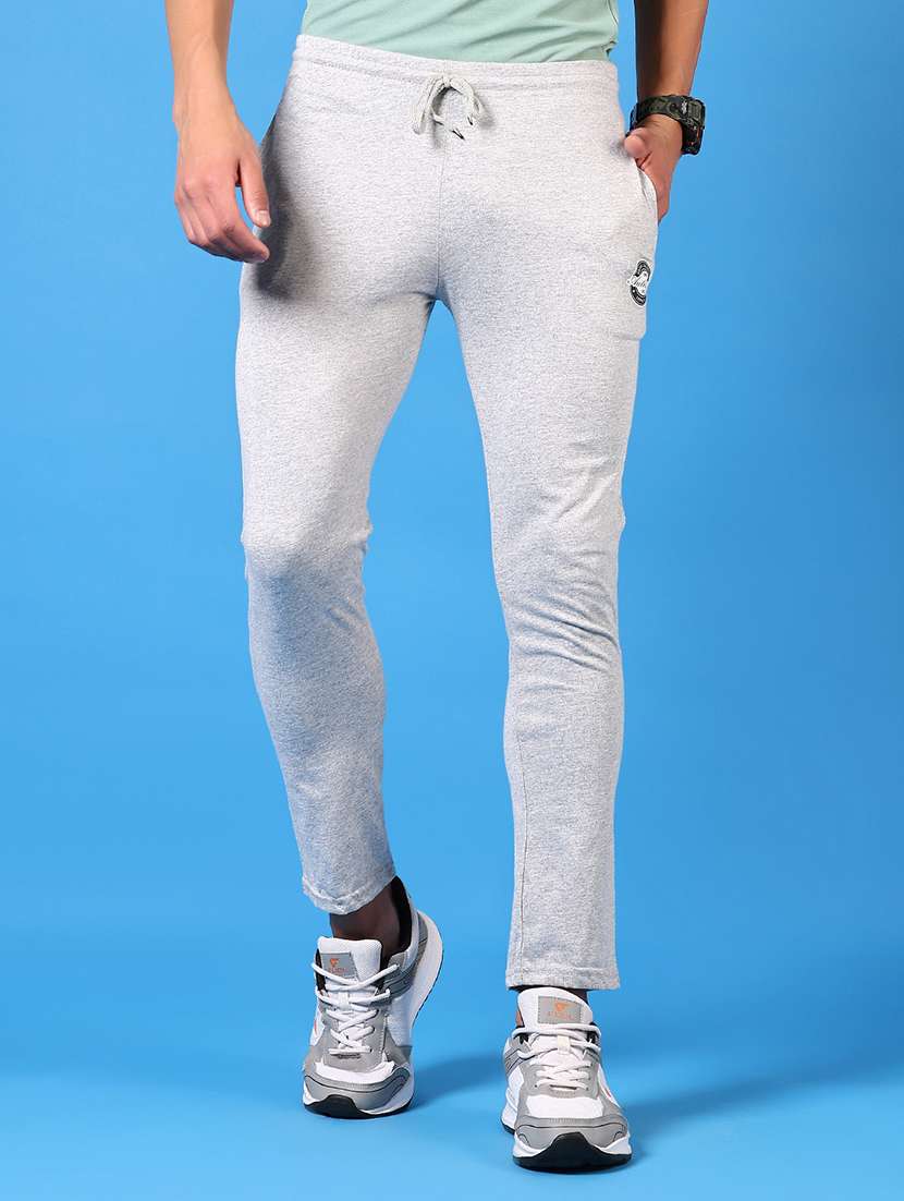 men grey melange solid full length track pant