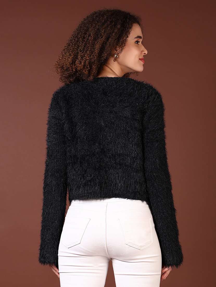 Women Solid Ong Sleeves Crop Cardigan - 21665187 -  Standard Image - 3