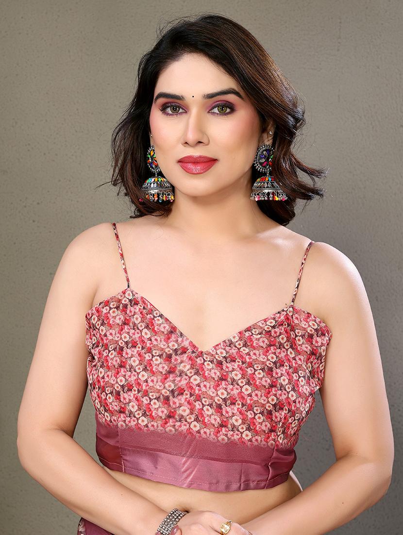 women pink floral printed saree with blouse - 21665275 - Standard Image - 3