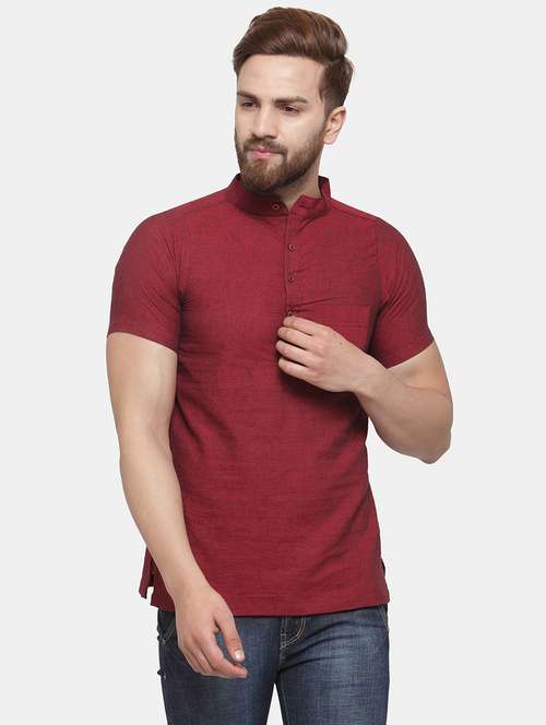 men mandarin neck solid short kurta - 21665334 -  Standard Image - 0