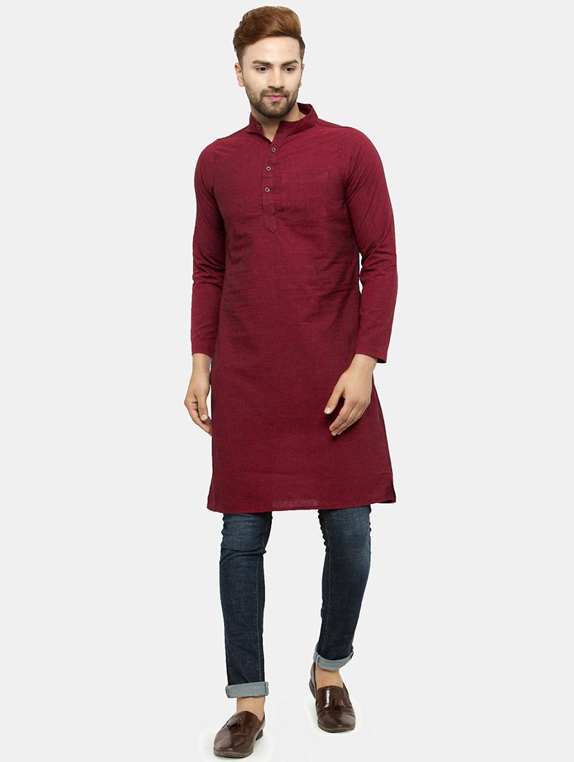 men mandarin neck solid long kurta - 21665346 - Zoom Image - 0