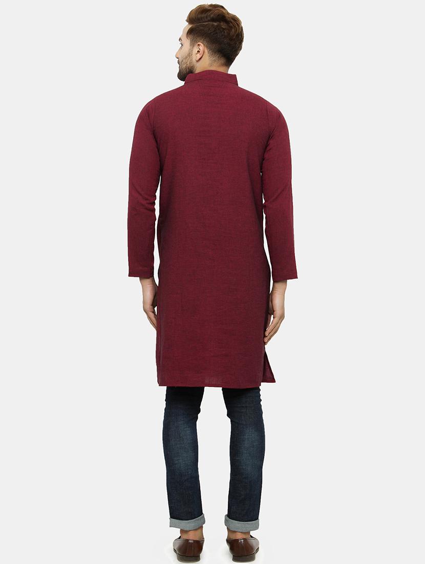 men mandarin neck solid long kurta - 21665346 - Standard Image - 3