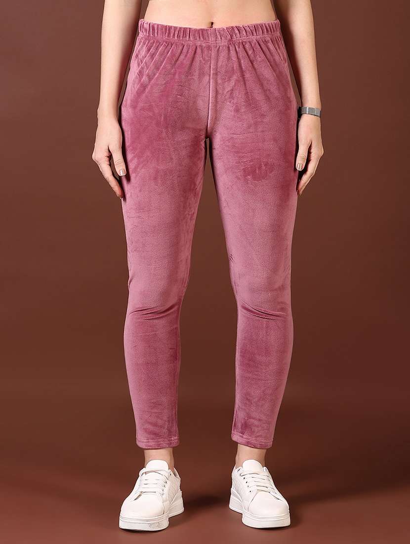 women pink solid ankle length leggings