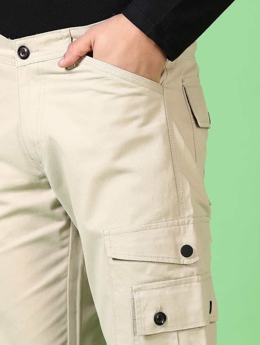 men solid mid rise regular fit cargo - 21665430 -  Standard Image - 5