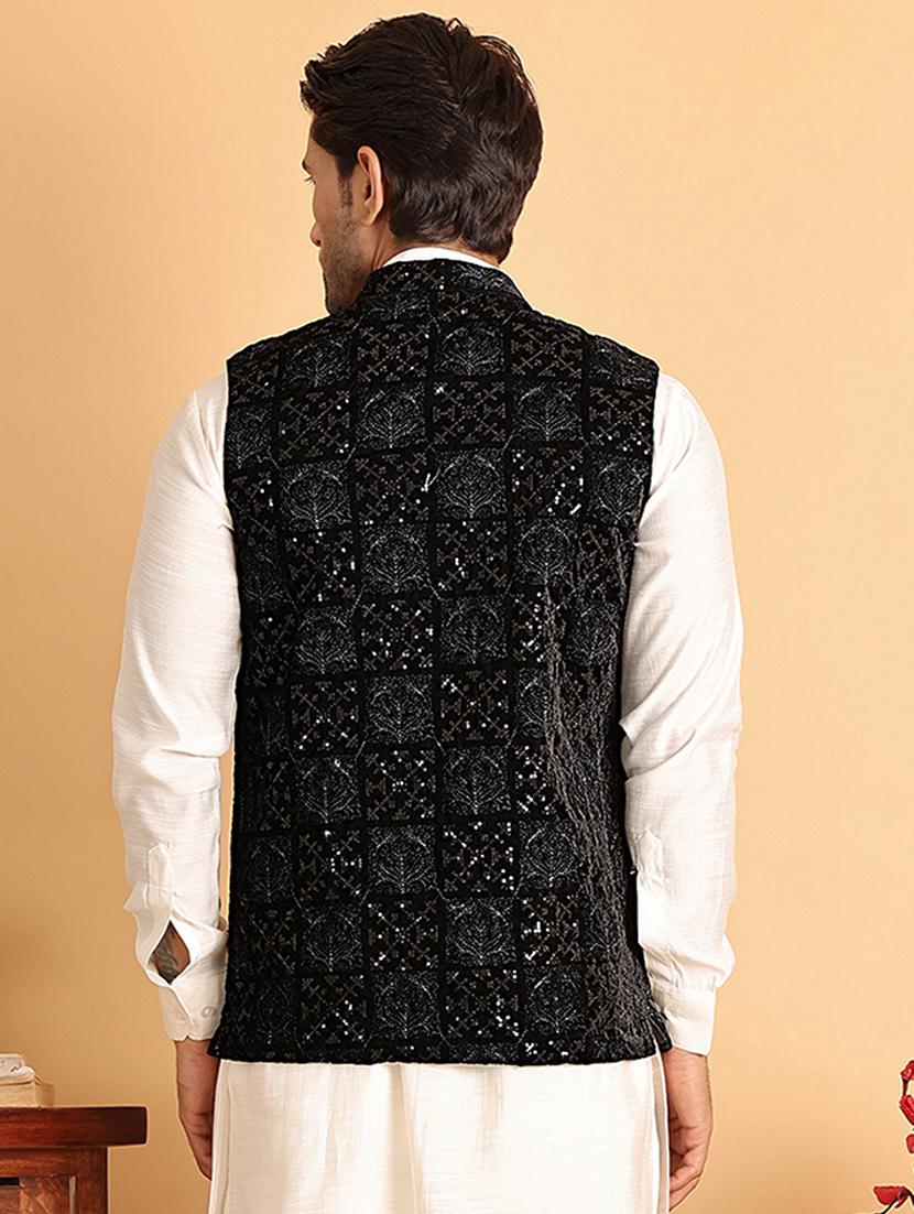 men black embroidered nehru jacket - 21665468 - Standard Image - 3