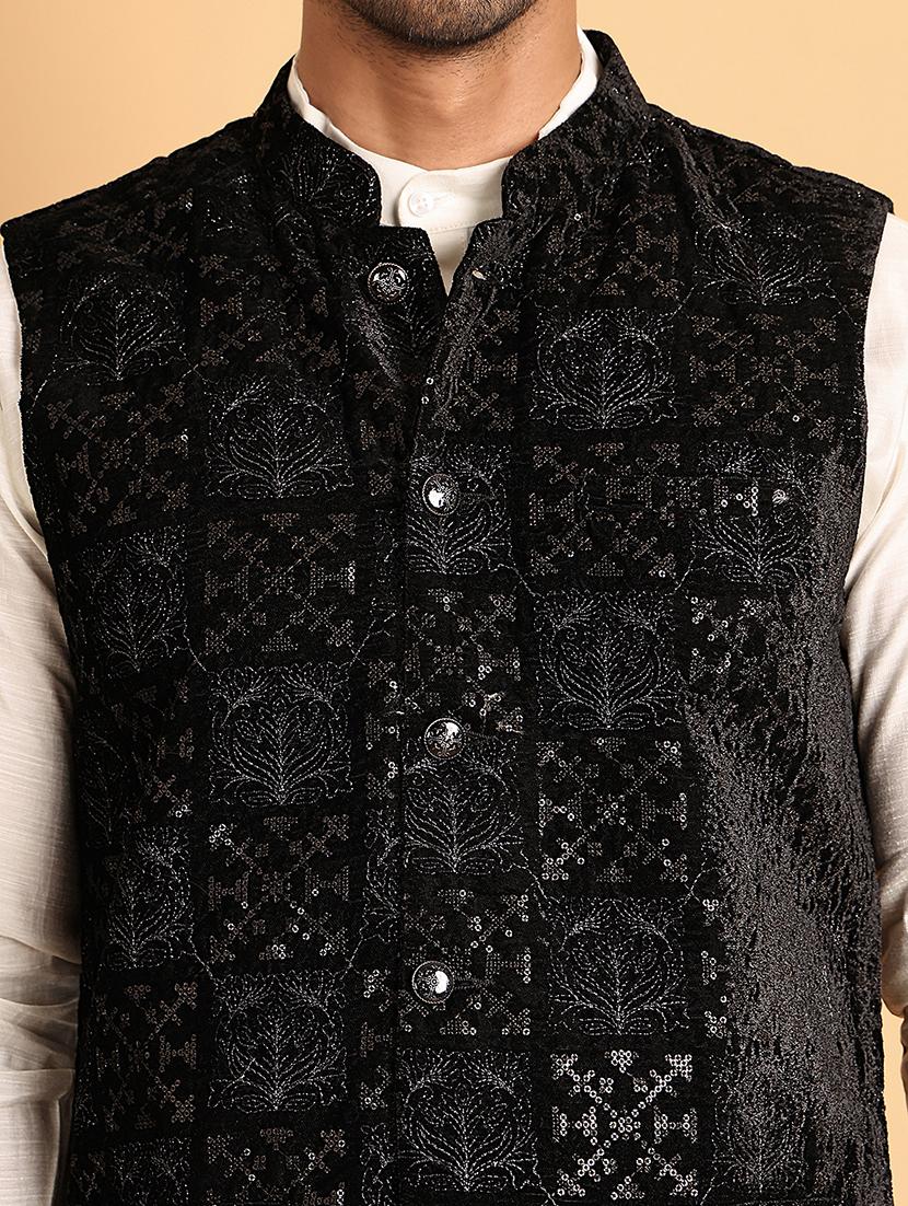 men black embroidered nehru jacket - 21665468 - Standard Image - 5