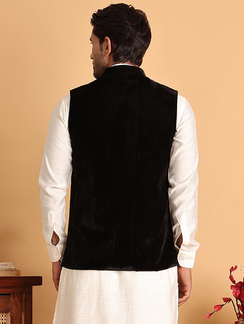 black velvet nehru jacket - 21665470 - Standard Image - 3