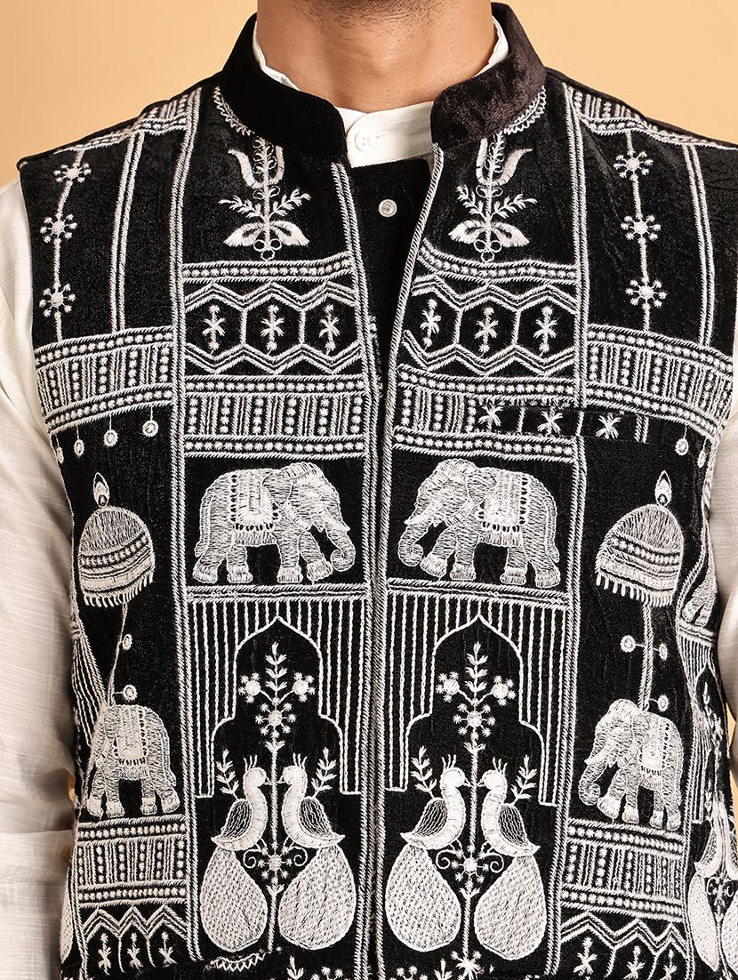 black velvet nehru jacket - 21665470 - Standard Image - 5
