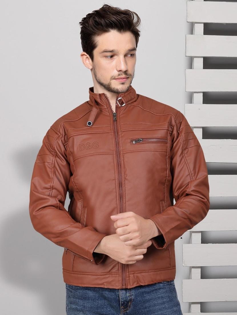 men long sleeve plain biker jacket - 21665476 - Zoom Image - 0